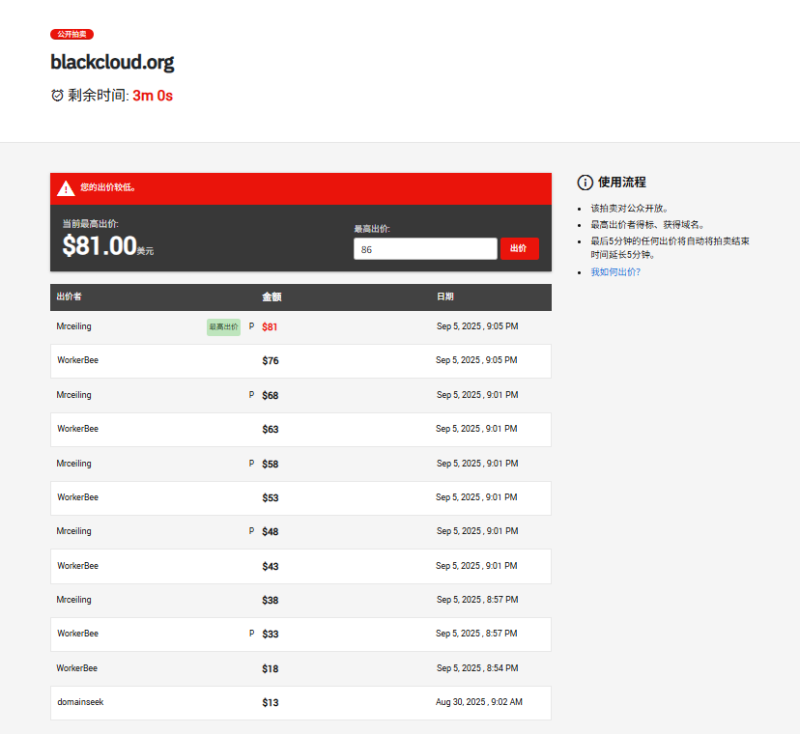 Blackcloud.org精彩的域名竞价-NameSeek论坛